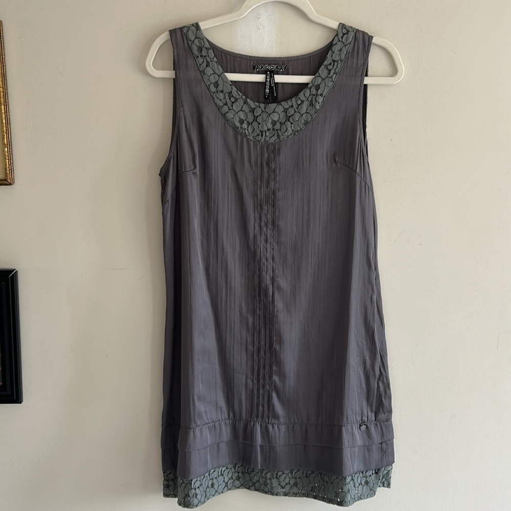 Gentlefawn Slate Grey Sleeveless Lace Trim Sheath Dress Women's Size Lg